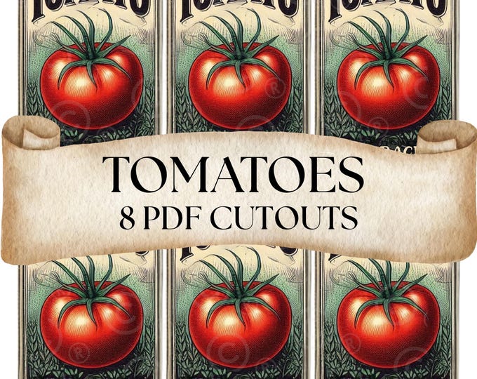 Vintage Tomato Seed Packet Printables – Antique-Inspired Botanical Labels for DIY Decor & Crafts, Digital Tomatoes, cutouts, Junk Journal