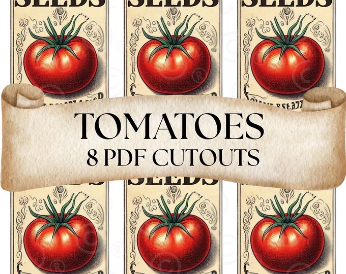 Vintage Farmhouse Kitchen Decor – Digital Vintage Tomato Seed Packet Art for Download Tomato Seed Packet Printables – Antique-Inspired