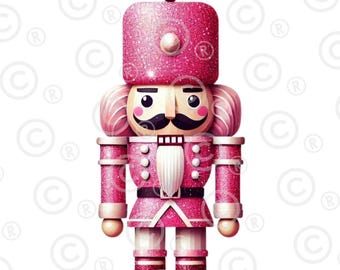 Pink Nutcrackers PNG, Glitter Clipart, Christmas Vintage Design - Transparent Background, High-Res, For Crafts