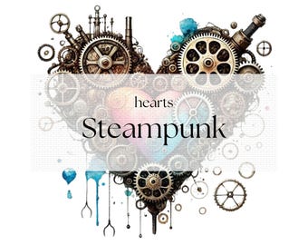 Steampunk Heart Clipart, Gears Ephemera (PNG JPG)