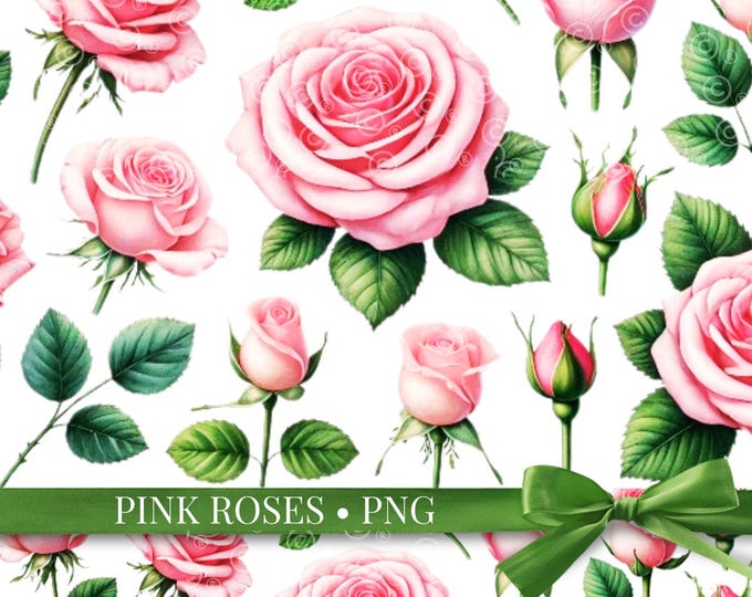 Pink Roses PNG, Pink Roses ClipArt, Rose Flower crafts, Wedding Roses, Digital Art, Watercolor Roses, Garden Rose, Rosebud, Pink Flowers PNG