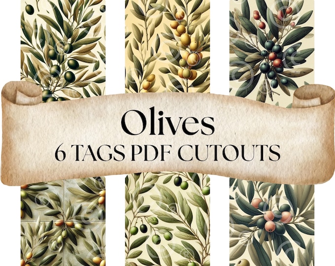 Digital Olive Tags – Seamless Olive Designs, Tags for Junk Journals, Olive Digital Tags, wedding favor gift tags, Olives