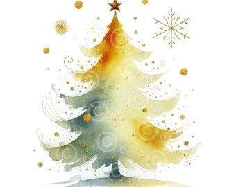 Árbol de acuarela PNG, imágenes prediseñadas navideñas abstractas - Diseño festivo, fondo transparente / Descarga digital