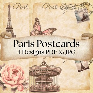 Paris Travel Postcards & Vintage Ephemera – Printable PDF and JPG, Junk Journal Supplies, Digital French Postcards, Pen Pal Letter Inserts