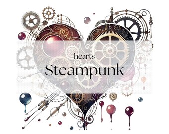 Steampunk Heart Clipart, Gears Ephemera (PNG, JPG)