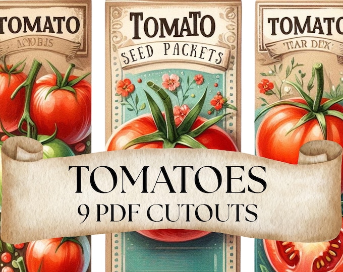 Tomato Cutouts PDF, Tomato Printables, Tomato Print Art, Scrapbooks, Tomato Seeds, Kids Crafts, Gardening Junk Journal Ephemera, Tomatoes