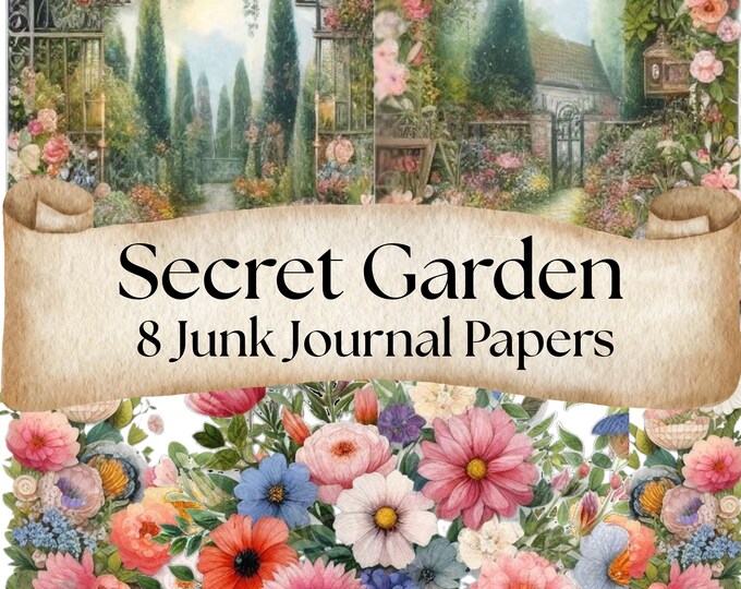 Secret Gardens PDF Cutouts, Vintage  Flower Printables,  Summer Flowers, Seeds, Flower Crafts, Secret Garden Junk Journal Papers