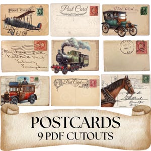 cartes postales vintage découpes PDF, cartes postales de voyage, timbres vintage, cartes postales numériques, éphémères de journal indésirable, cartes postales de transport vintage