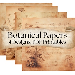 Digital Botanical Backgrounds– Vintage Floral Junk Journal Paper, Printable Collage Sheets, Victorian Botanical Printables, Cottagecore