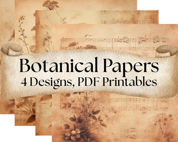 Digital Botanical Backgrounds– Vintage Floral Junk Journal Paper, Printable Collage Sheets, Victorian Botanical Printables, Cottagecore