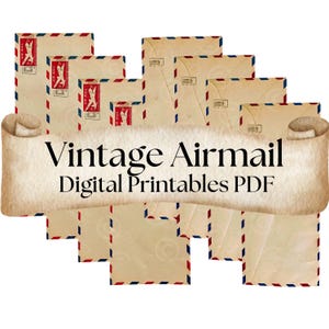 vintage Airmail Envelope Printables – Junk Journal Ephemera, Art postal rétro, Papeterie en téléchargement numérique, Impressions rustiques de la poste aérienne