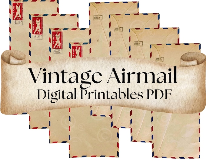 Vintage Airmail Envelope Printables – Junk Journal Ephemera, Retro Mail Art, Digital Download Stationery, Rustic Airmail Printables