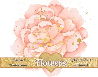 水彩画の花のクリップアート12点、ピンクゴールドの花、花のイラスト