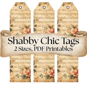 Achtergrondstructuur verouderd papier – Naadloos shabby-chic bloempatroon met vintage met thee gebeitst beige en vervaagde bladmuziek-overlay, vintage tags