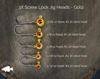 3X Screw Lock Jig Heads - Gold