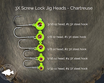 3X Screw Lock Jig Heads - Chartreuse