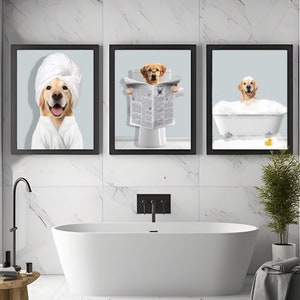 Custom Pet Portraits Set of 3, Pet in Bathtub, Funny Bathroom Art Print, Personalized Pet Dog Mom Gift Illustration, Digital Files