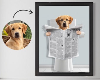 Custom Dog Portrait, Funny Bathroom Newspaper Art (Digital Download)