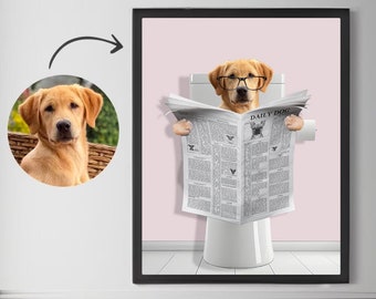 Custom Dog Portrait, Funny Bathroom Art, Personalized Pet Gift (Digital Illustration)