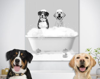 Custom Two Dogs in Bathtub Digital Print, Funny Pet Portrait (Digital Download)