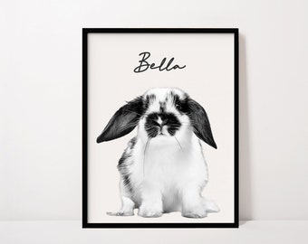 Custom Rabbit Portrait, Black and White Pet Drawing (Digital File)