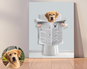 Custom Pet Canvas, Funny Dog Newspaper Portrait, Unique Pet Gift