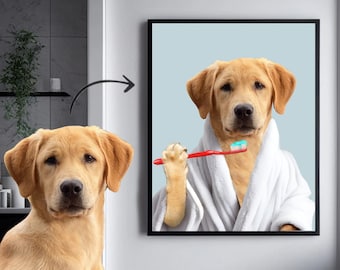 Custom Dog Brushing Teeth Portrait, Funny Pet Art (Digital File)