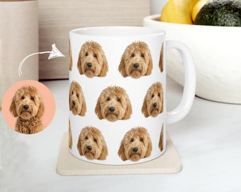 Personalisierte Tasse mit Hundegesicht, Tasse mit Gesichtsmuster, personalisierte Kaffeetasse für Hundemama, Geschenk für Haustierverlust, 11 oz und 15 oz