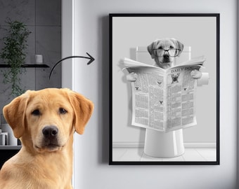 Custom Pet Portrait, Dog Reading Newspaper Art (Digital File)