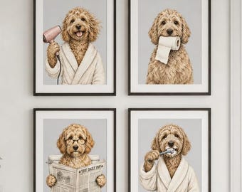 Custom Pet in Bathtub Portrait Set of 4, Funny Dog Bathroom Art Remembrance Gift (Digital Files)