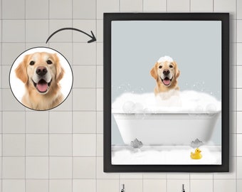 Personalisierte Hundebadewanne Portrait, lustige Badezimmer Kunst (Digitale Datei)