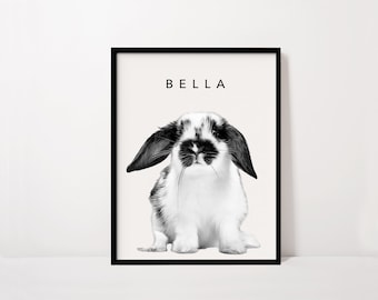 Custom Rabbit Portrait, Black and White Pet Drawing (Digital File)