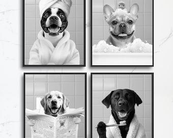 Custom Dog Bath Art Print Set, Funny Pet Portraits (Digital Download)