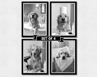 Custom Dog Bath Pet Portraits Set of 4, Black and White (Digital Files)