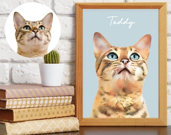 Custom Watercolor Cat Portrait, Pet Memorial Art (Digital Download)