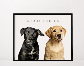 Custom Two Pet Portrait, Dog Memorial Gift (Digital File)