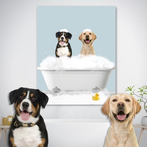 Two Dogs in Bathtub Print, Animal in Bathtub, Digital Art, Funny Bathroom Art Print, Personalized Pet Dog Gift, Digital File