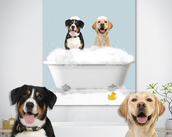 Ritratto personalizzato di un cane da bagno, divertente opera d'arte per il bagno degli animali domestici (file digitale)