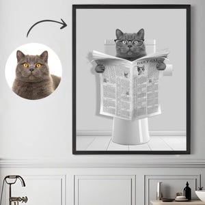 Custom Bathroom Cat Print, Black and White Bathroom Wall Art, Funny Bathroom Decor Wall Art Funny Cat Poster Bathroom Prints Poster