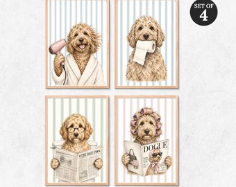 Custom Pet Bath Portrait Set of 4, Funny Dog Cat Bathroom Art (Digital Files)