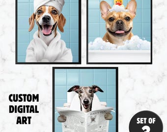Custom Pet Bath Art Prints, Funny Dog Mom Gift (Digital Files)