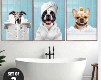 Custom Pet Bath Art, Dog in Bathtub Portrait Set of 3 (Digital Files)