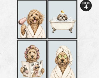 Custom Pet in Bathtub Portrait Set of 4, Funny Dog Bathroom Art Loss Gift (Digital Files)