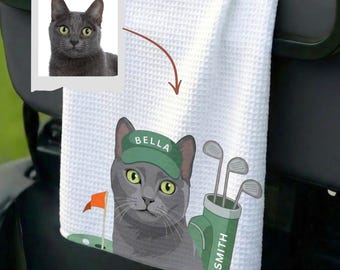 Custom Pet Golf Towel from Photo, Personalized Dog Cat Gift, Golfer Gift