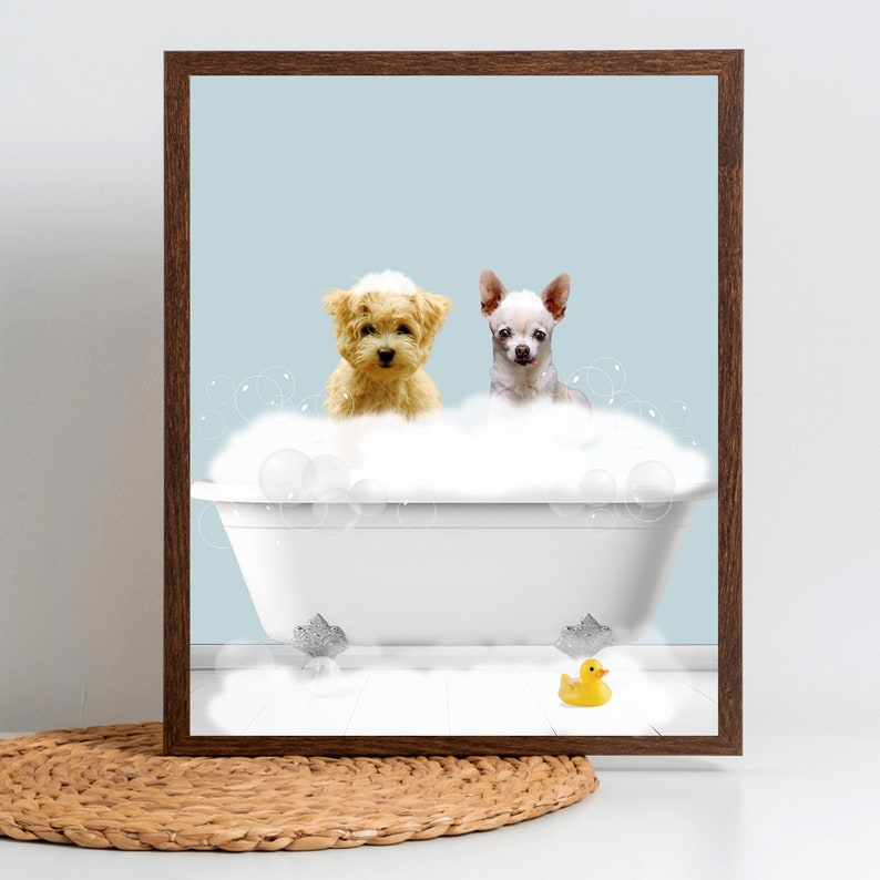 Two Dogs in Bathtub Print Animal in Bathtub Funny Bathroom Etsy