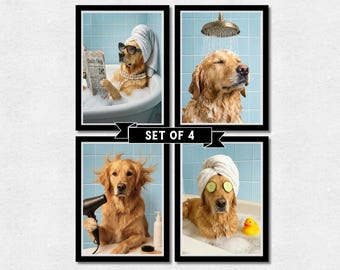 Custom Dog Bath Pet Portraits Set of 4 (Digital File)