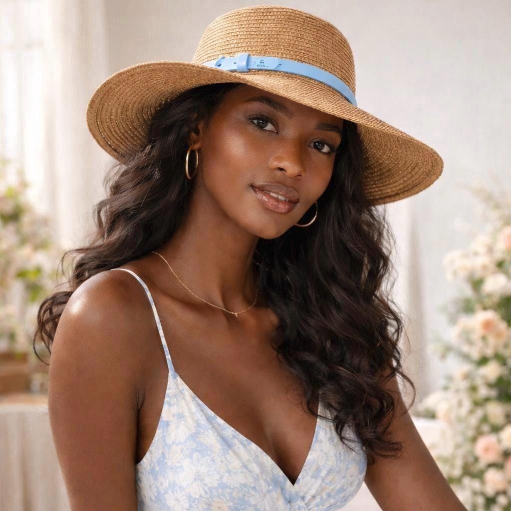 Bandeau De Chapeau En Cuir Noir Incrusté Fleurs + Bracelet Assorti, Boucle Argent