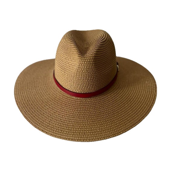 Khaki Straw Panama Hat: Wide Brim Fedora With TWO FREE  display picture 1