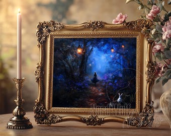 Impresión giclée del País de las Maravillas de Alicia, Arte del Bosque Místico