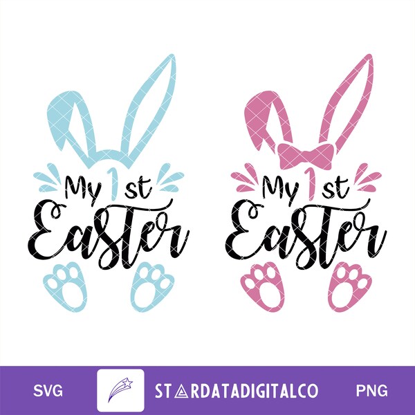 my first easter svg, baby girl + baby boy, my first easter png, cutting files, bunny with bow svg